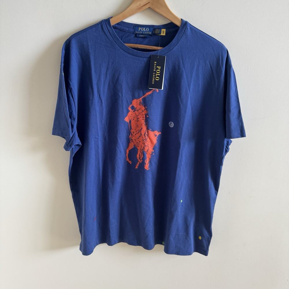 NWT Polo Ralph Lauren Classic Fit Big Pony Jersey T-Shirt Mens L Paint Splatter